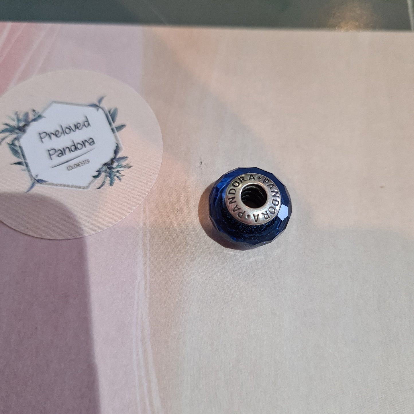 Genuine Pandora Blue Shimmer Faceted Murano Glass Charm