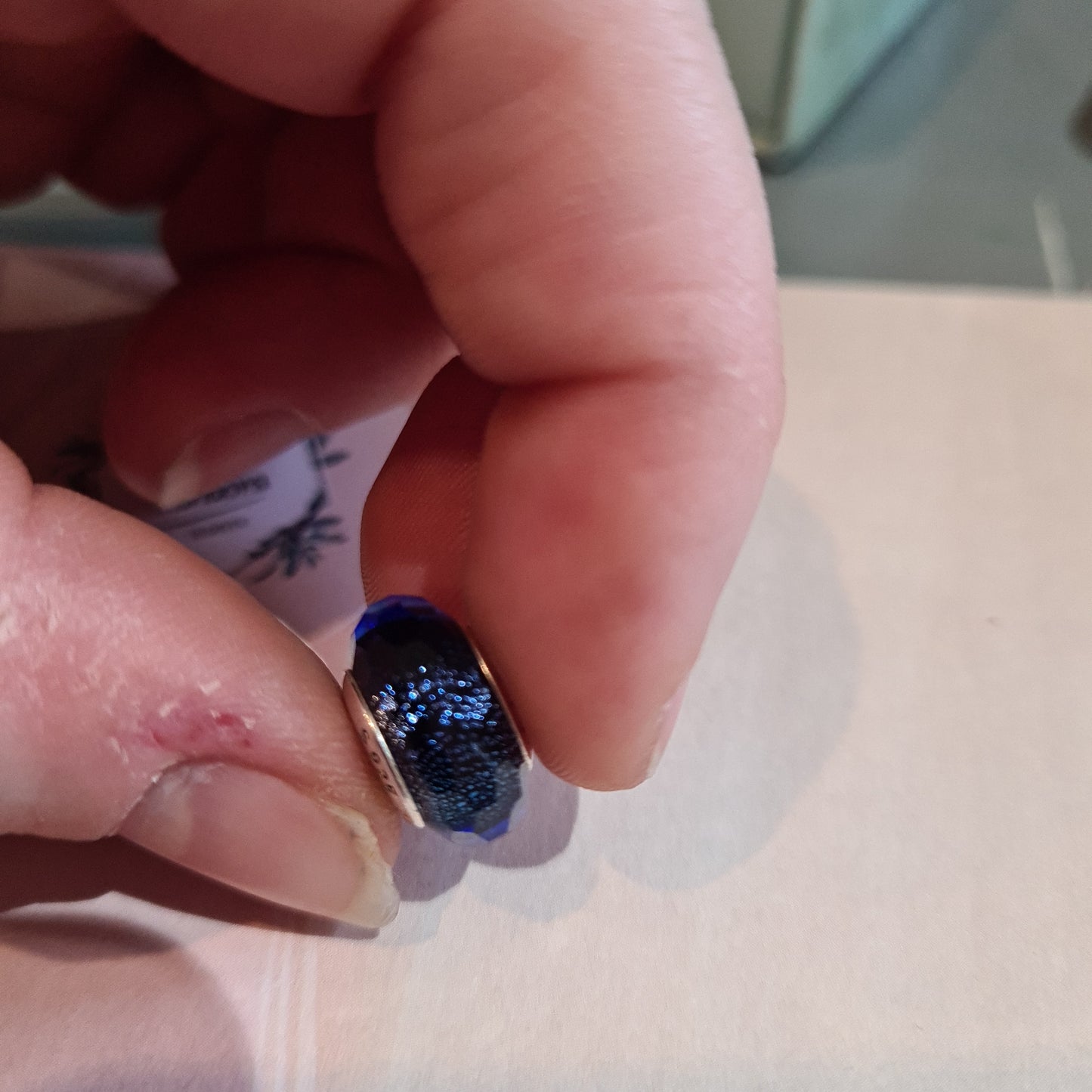 Genuine Pandora Blue Shimmer Faceted Murano Glass Charm