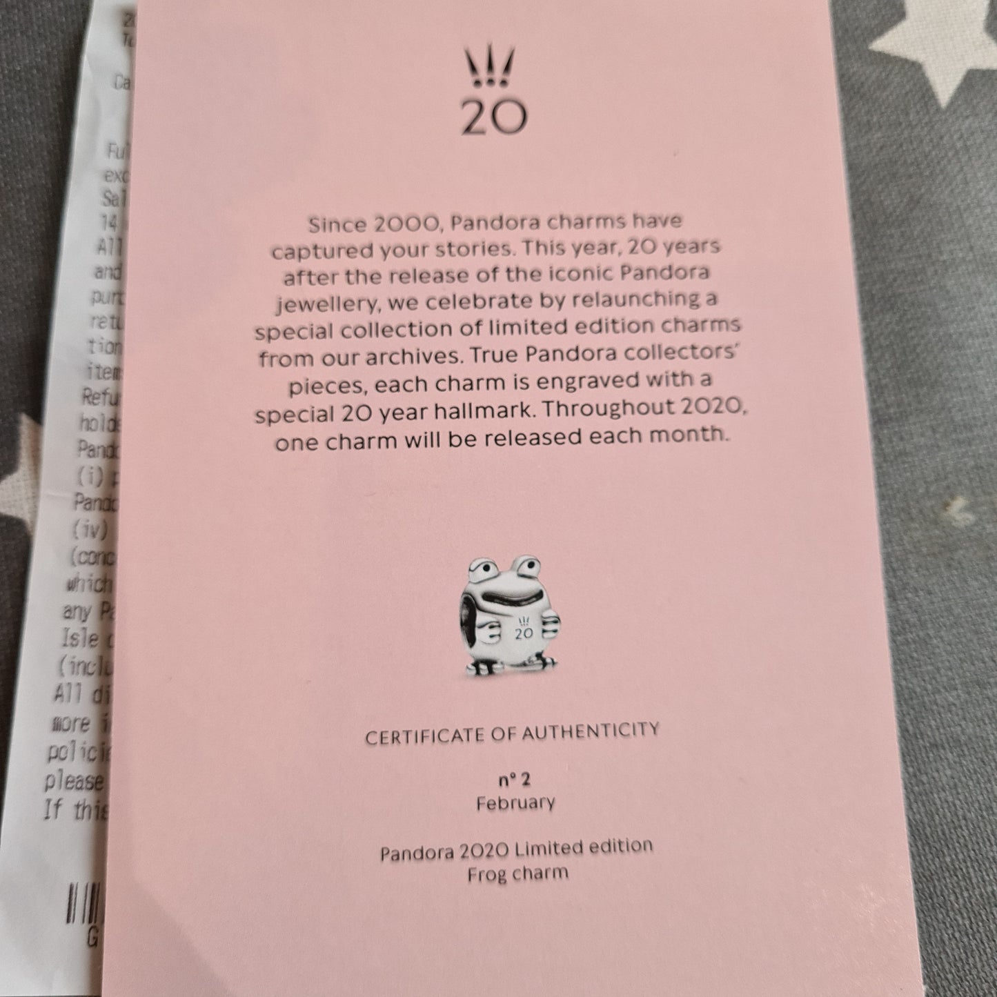 Genuine Pandora 20th Anniversary Frog No.2 February NO CERT