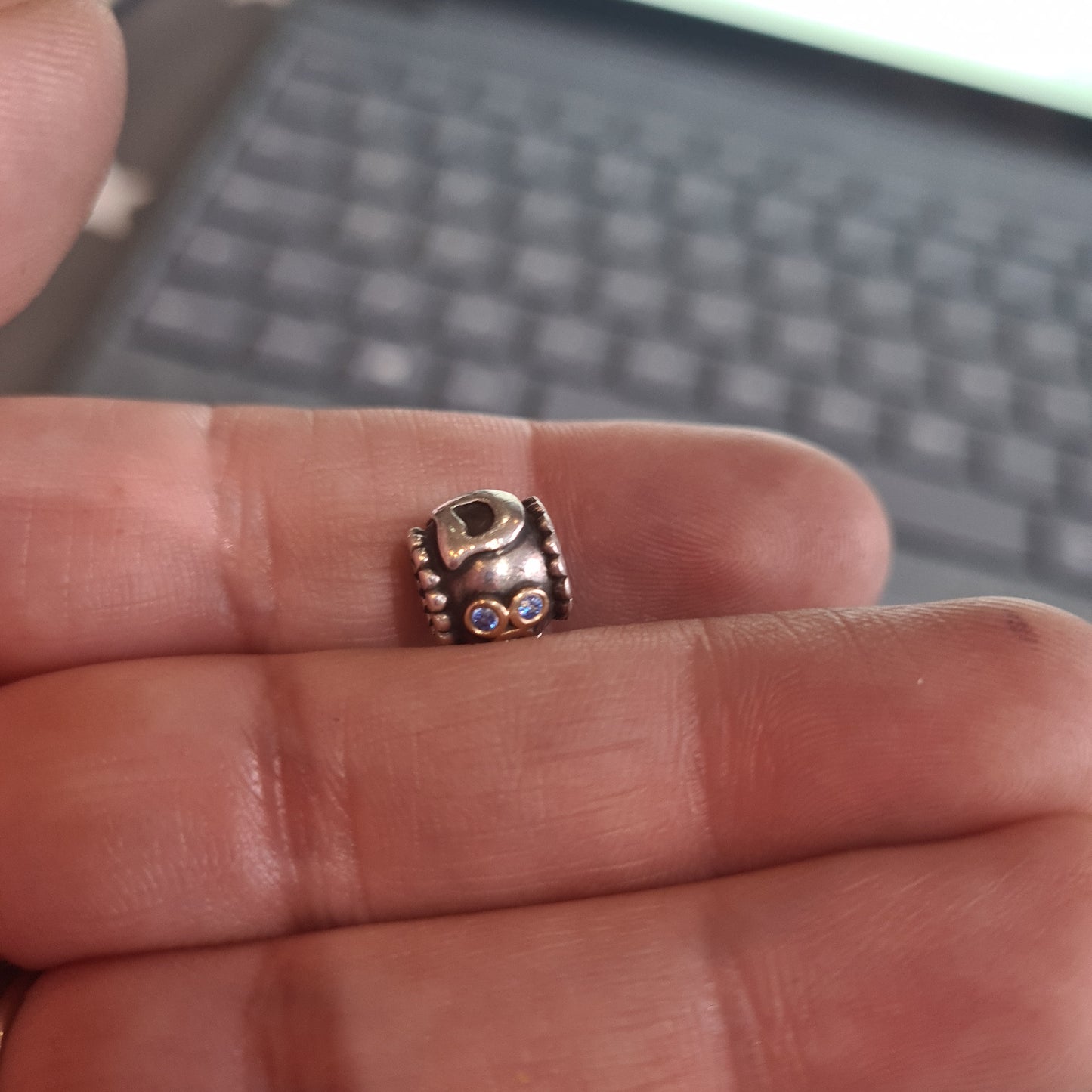 Genuine Pandora Dad Heart Charm With Gold and Blue CZ Stone Two Tone Rare