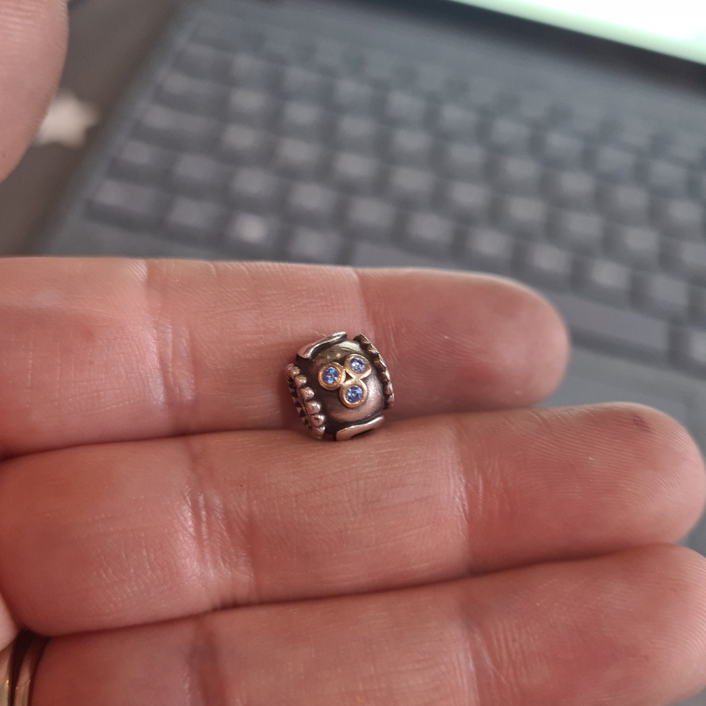 Genuine Pandora Dad Heart Charm With Gold and Blue CZ Stone Two Tone Rare