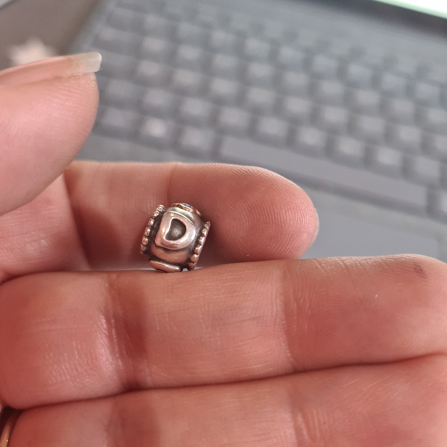 Genuine Pandora Dad Heart Charm With Gold and Blue CZ Stone Two Tone Rare