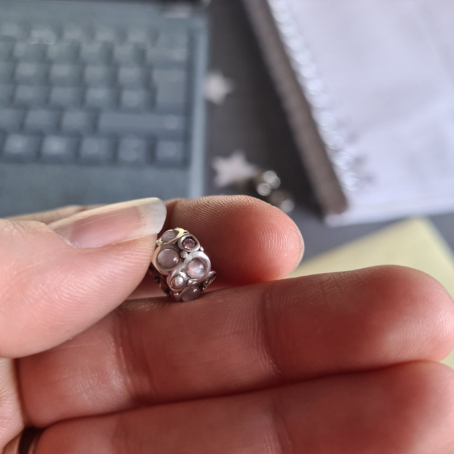 Genuine Chamilia Pink Stone Charm with Pink Stones and Pearls