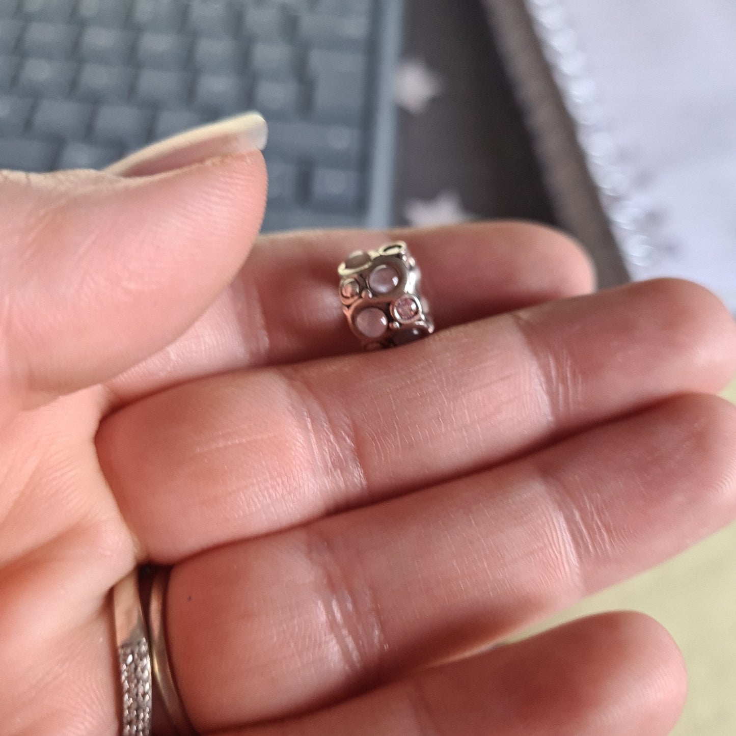 Genuine Chamilia Pink Stone Charm with Pink Stones and Pearls