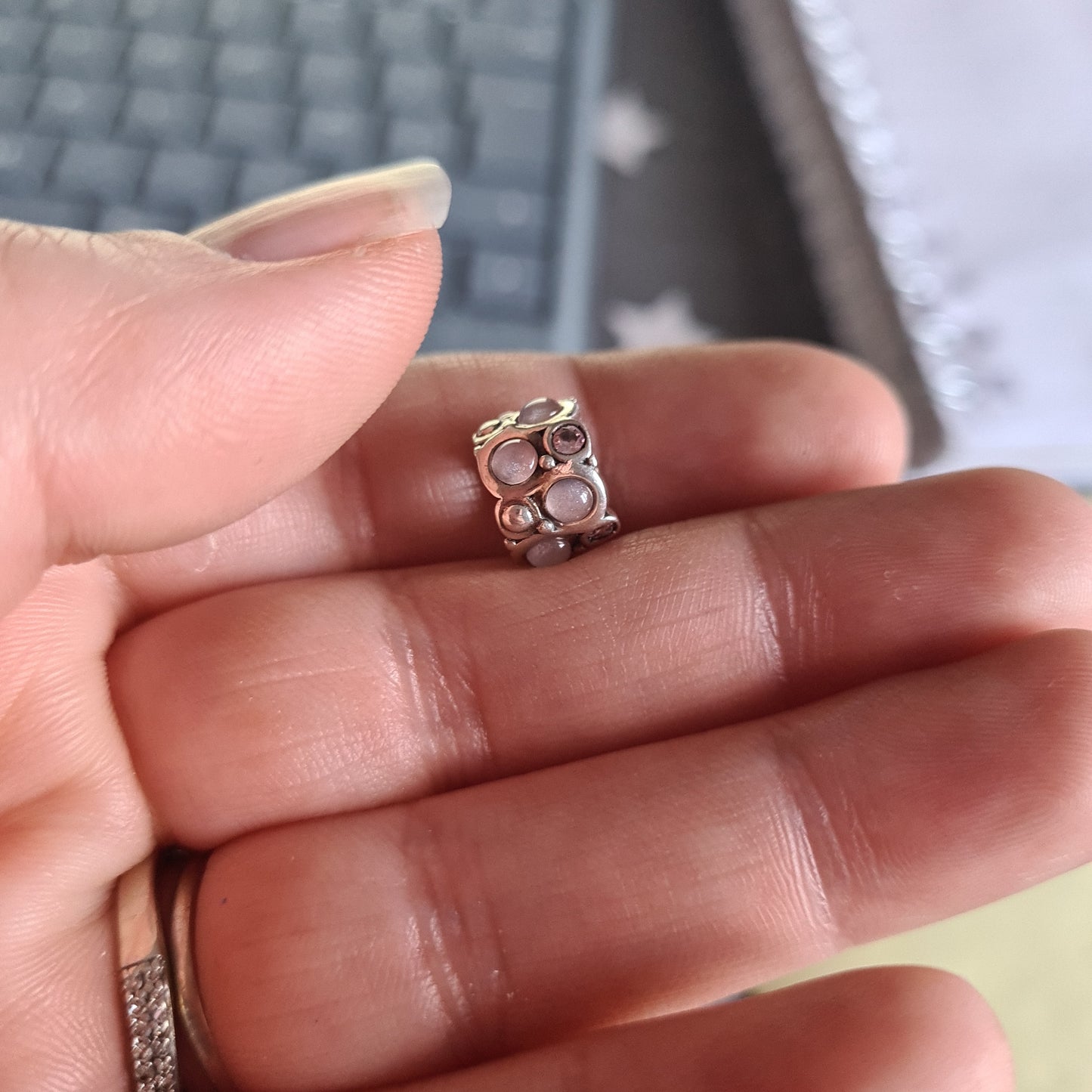 Genuine Chamilia Pink Stone Charm with Pink Stones and Pearls