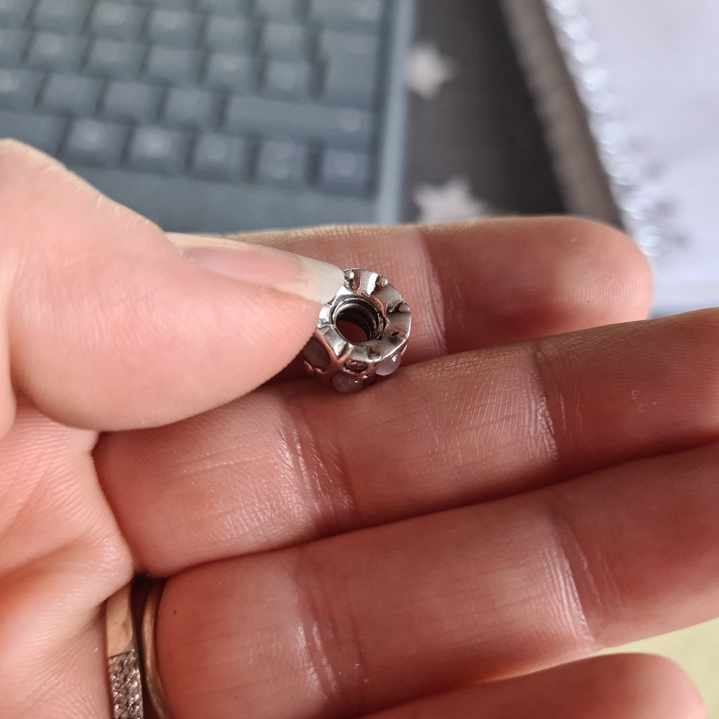 Genuine Chamilia Pink Stone Charm with Pink Stones and Pearls