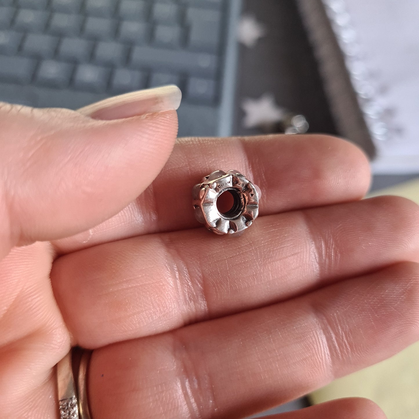 Genuine Chamilia Pink Stone Charm with Pink Stones and Pearls