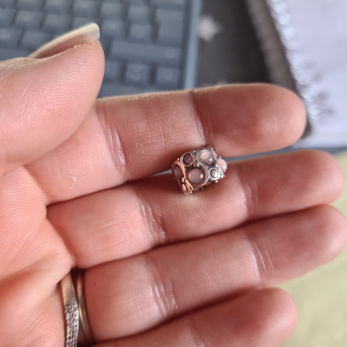 Genuine Chamilia Pink Stone Charm with Pink Stones and Pearls