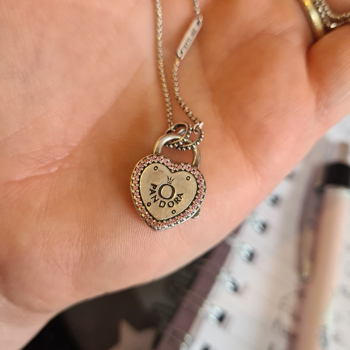 Genuine Pandora Pink Pave Heart Padlock Clasp Necklace 60cm Chain Included