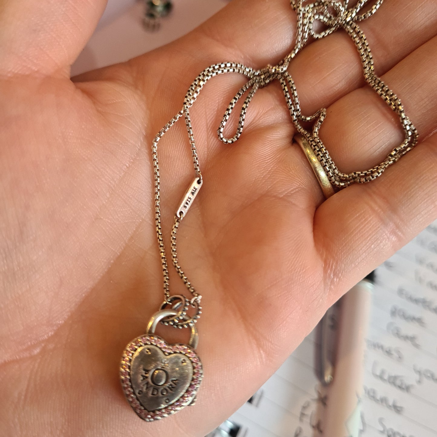 Genuine Pandora Pink Pave Heart Padlock Clasp Necklace 60cm Chain Included