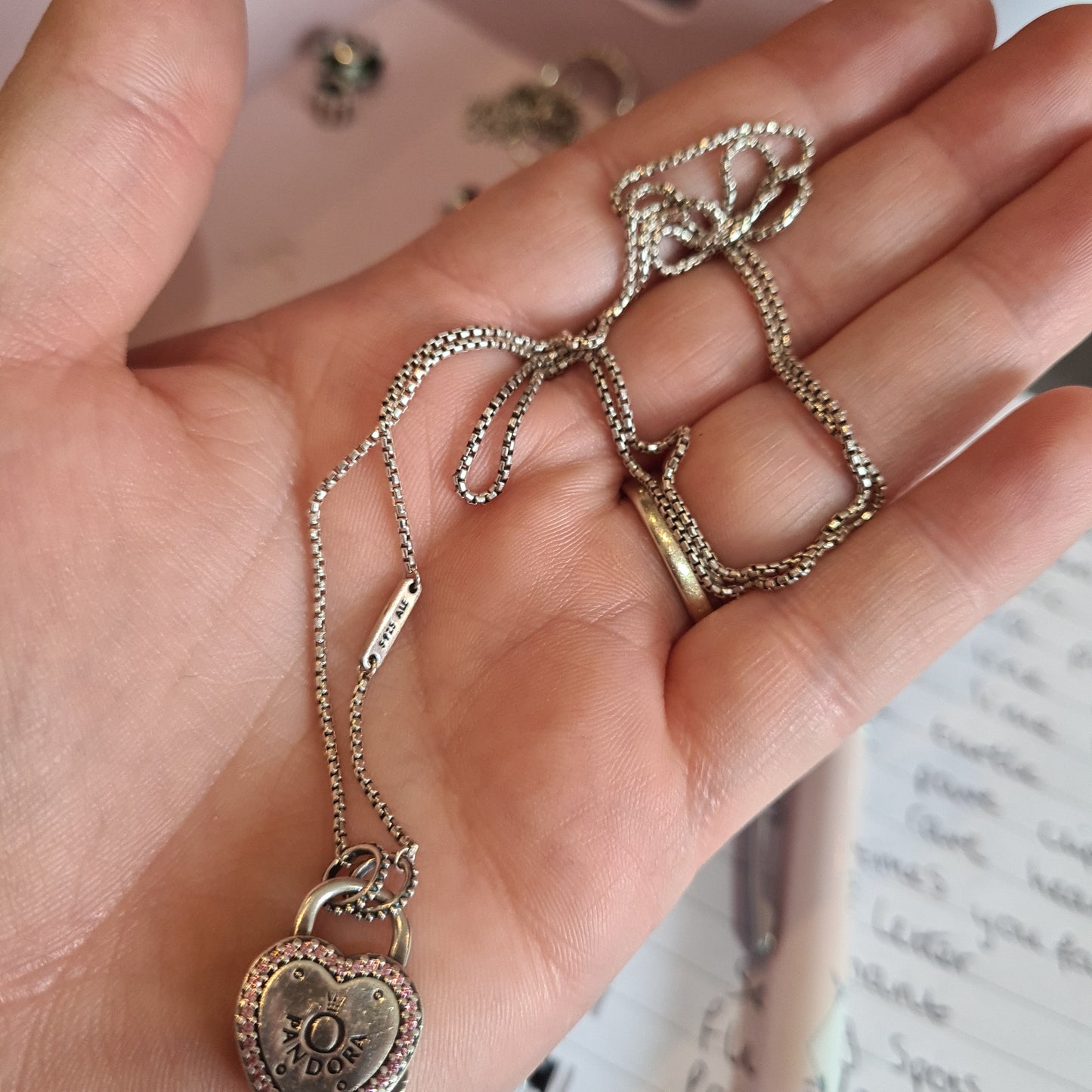 Genuine Pandora Pink Pave Heart Padlock Clasp Necklace 60cm Chain Included