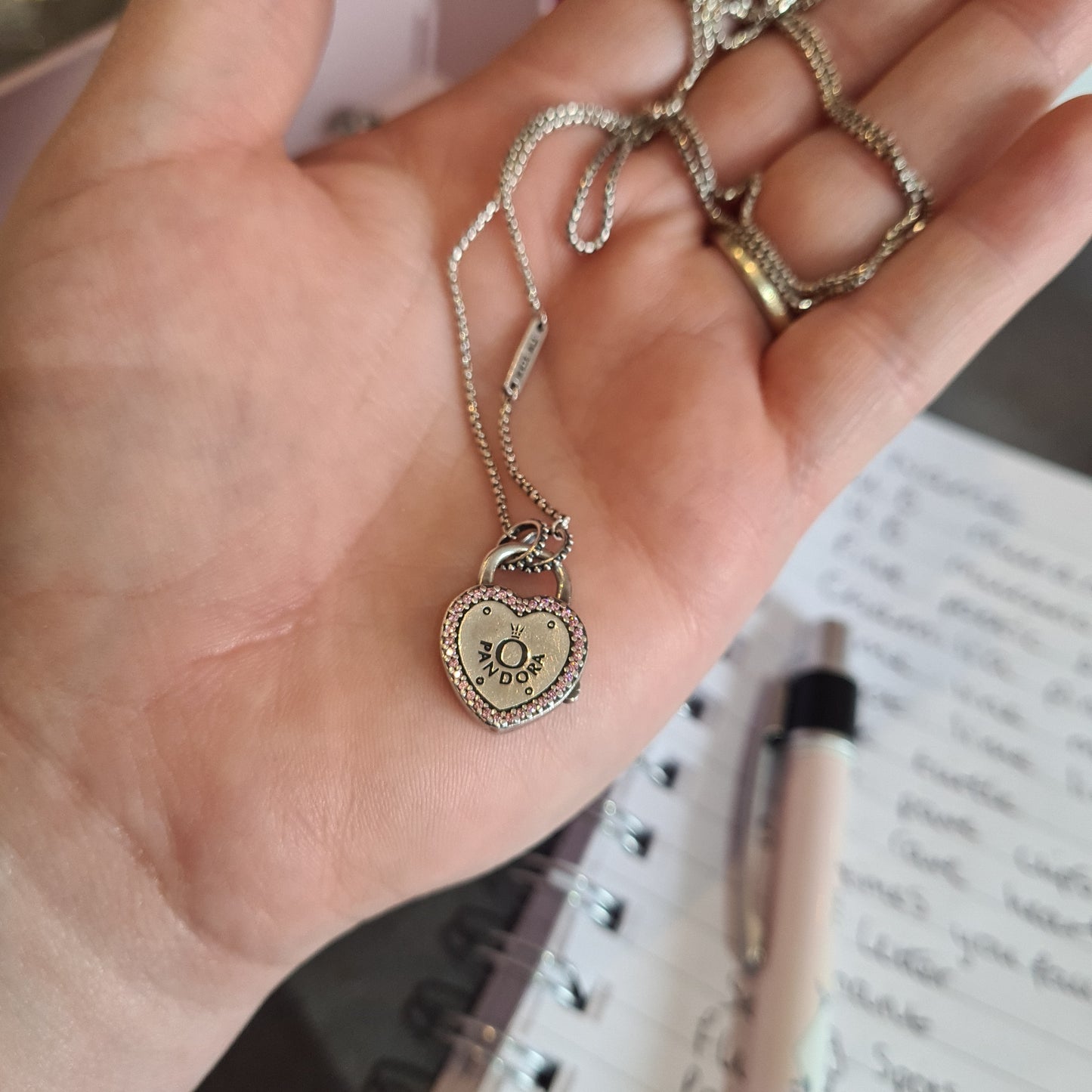 Genuine Pandora Pink Pave Heart Padlock Clasp Necklace 60cm Chain Included