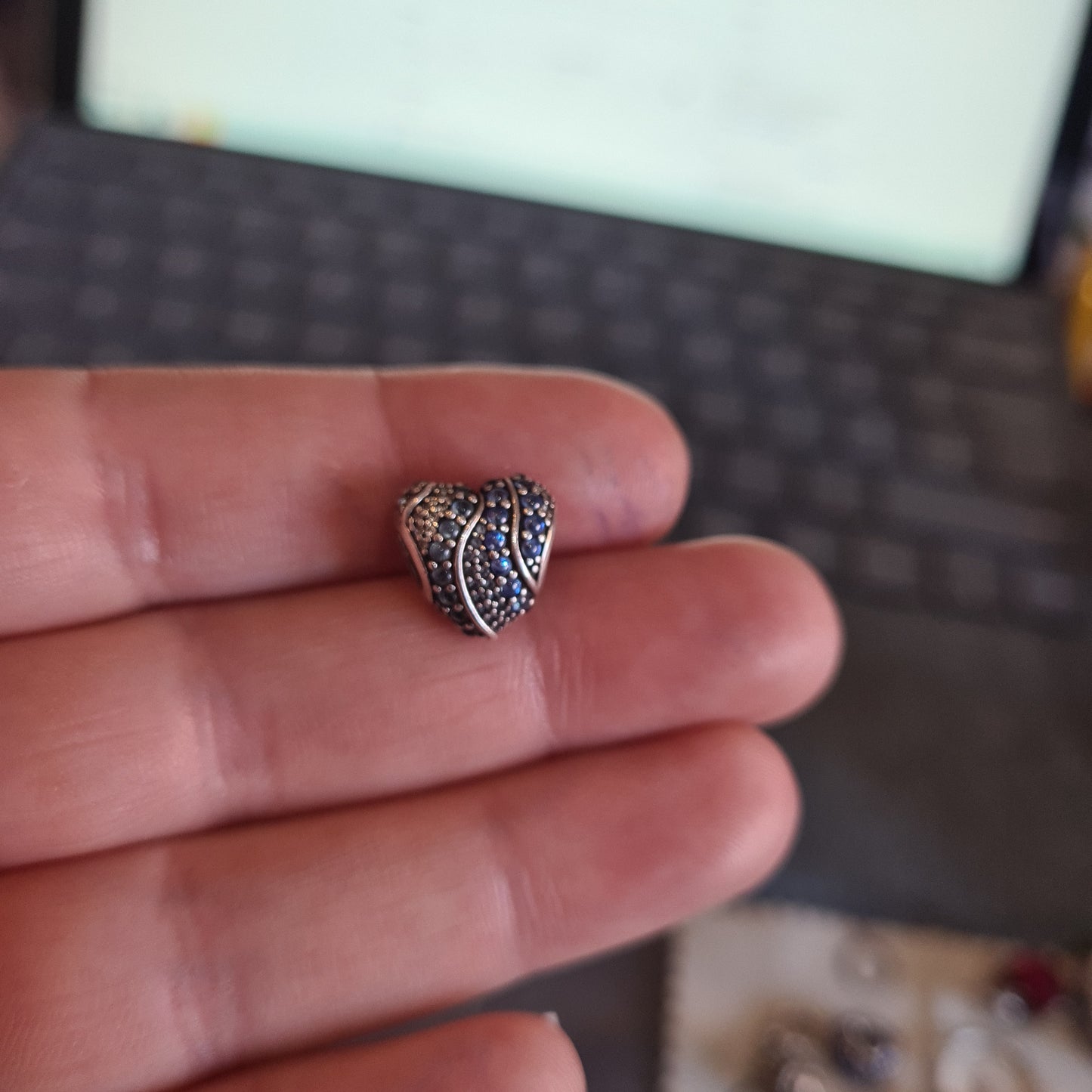 Genuine Pandora Blue and Clear Pave Sparkle Heart