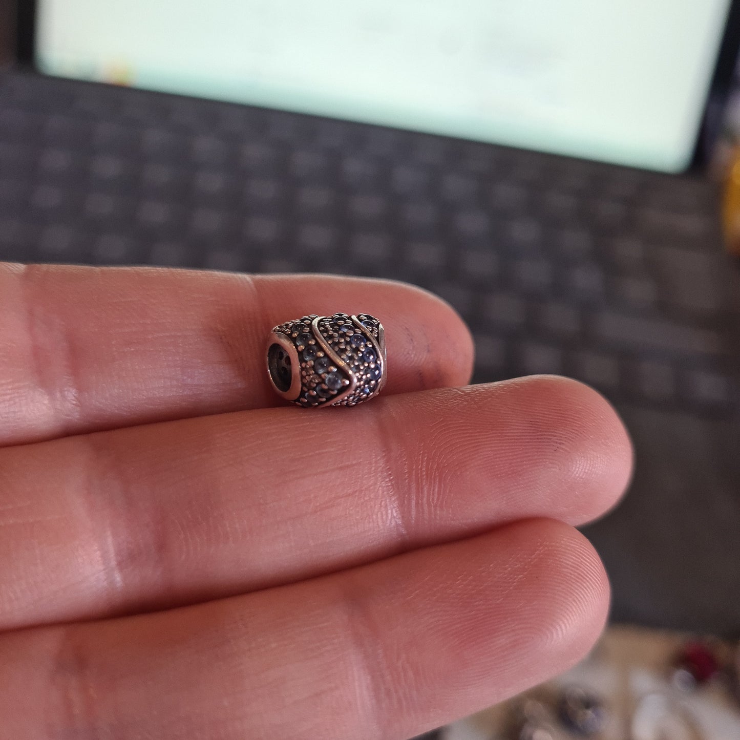 Genuine Pandora Blue and Clear Pave Sparkle Heart