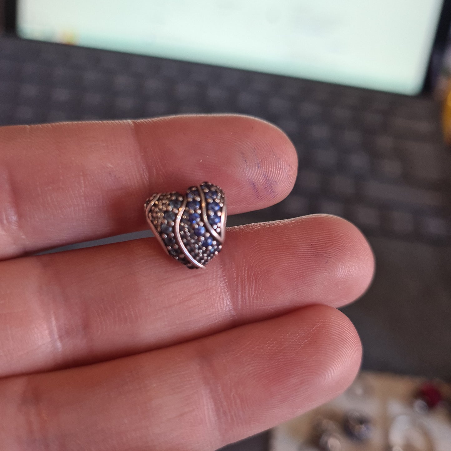 Genuine Pandora Blue and Clear Pave Sparkle Heart