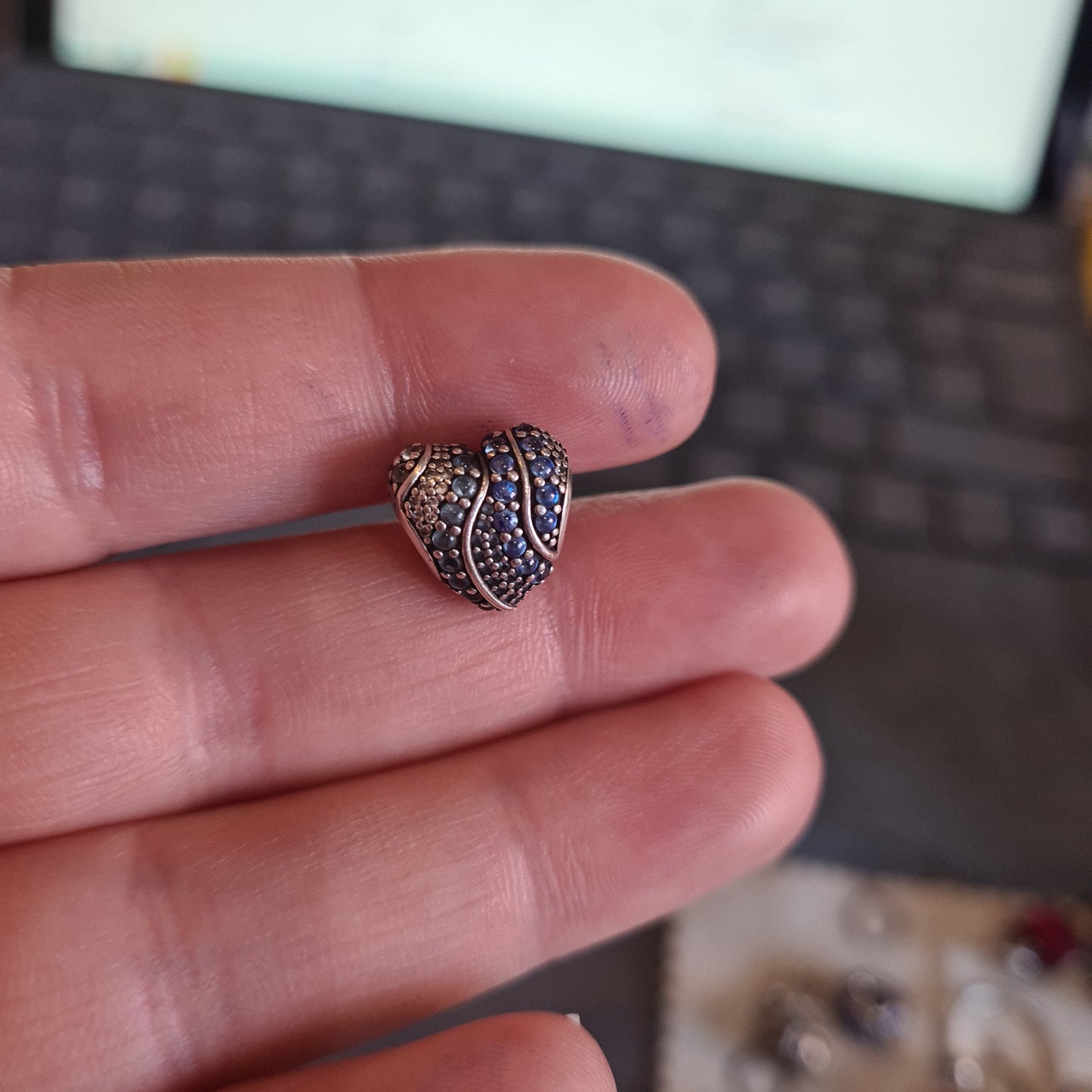 Genuine Pandora Blue and Clear Pave Sparkle Heart