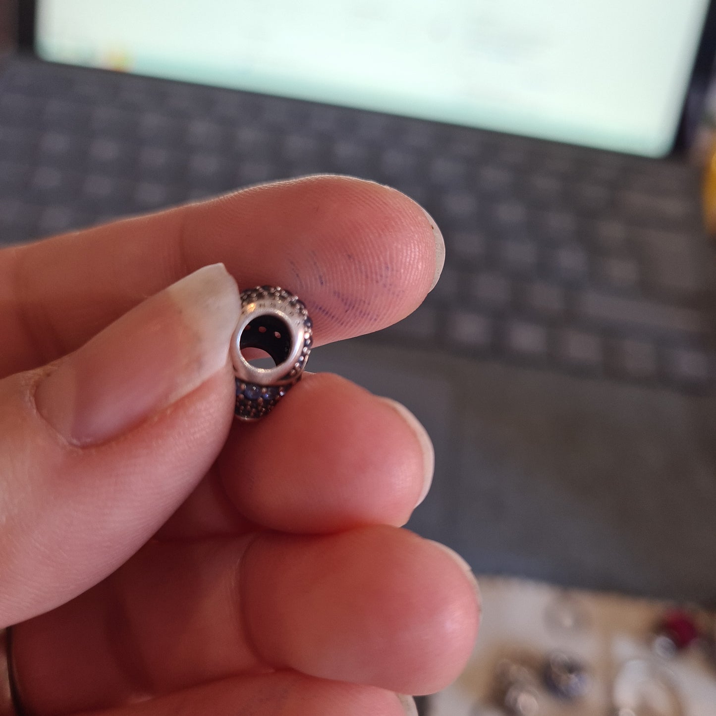 Genuine Pandora Blue and Clear Pave Sparkle Heart