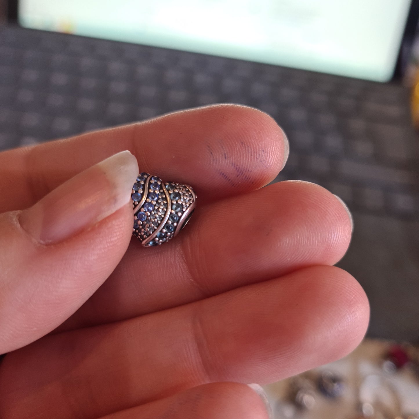 Genuine Pandora Blue and Clear Pave Sparkle Heart