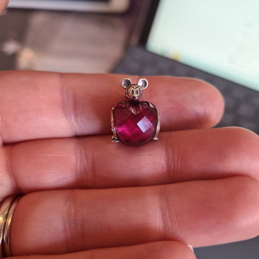 Genuine Pandora Disney Mickey Holding a Pink/ Red Heart Charm