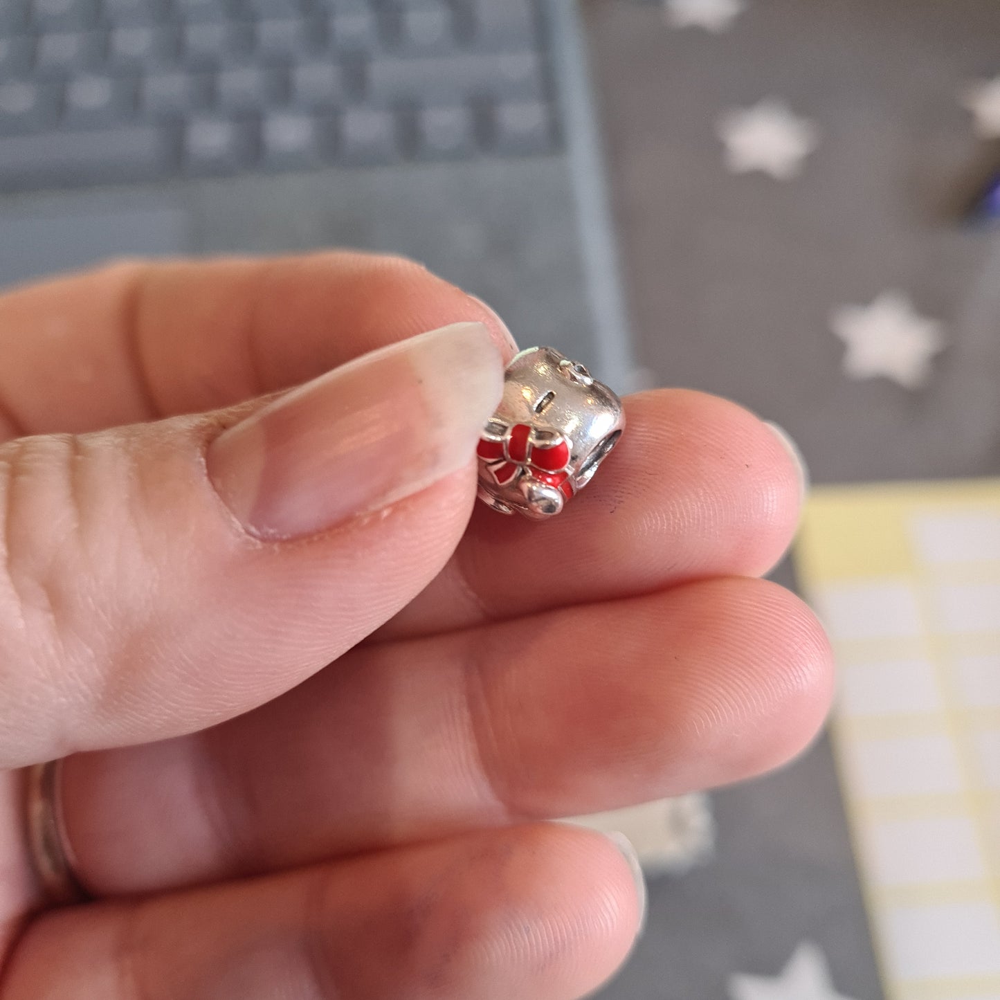Genuine Pandora Pig with Enamel Bow Chinese Piggy Bank Rare