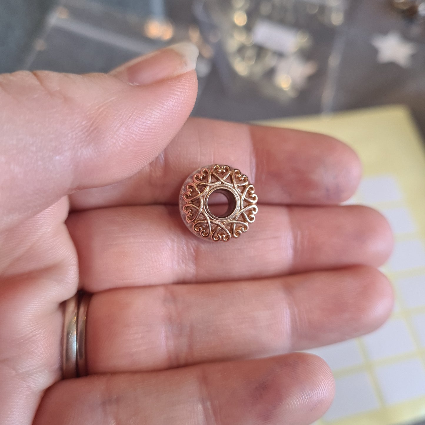 Genuine Pandora Rose Gold Iridescent Glitter White Murano Charm