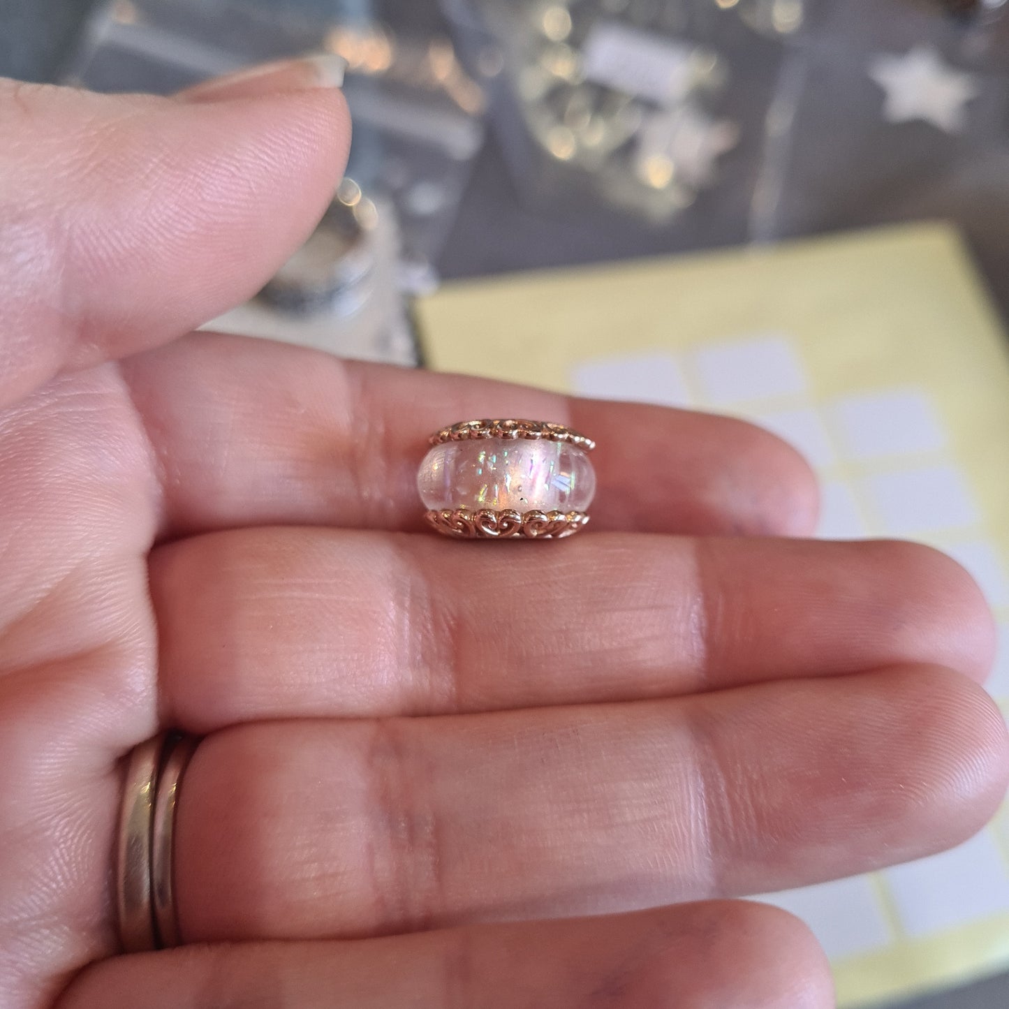 Genuine Pandora Rose Gold Iridescent Glitter White Murano Charm