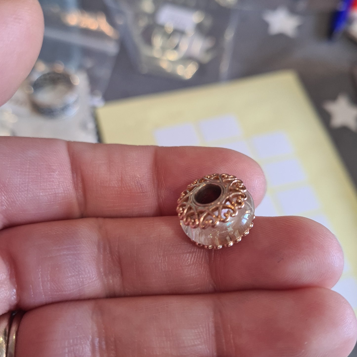 Genuine Pandora Rose Gold Iridescent Glitter White Murano Charm