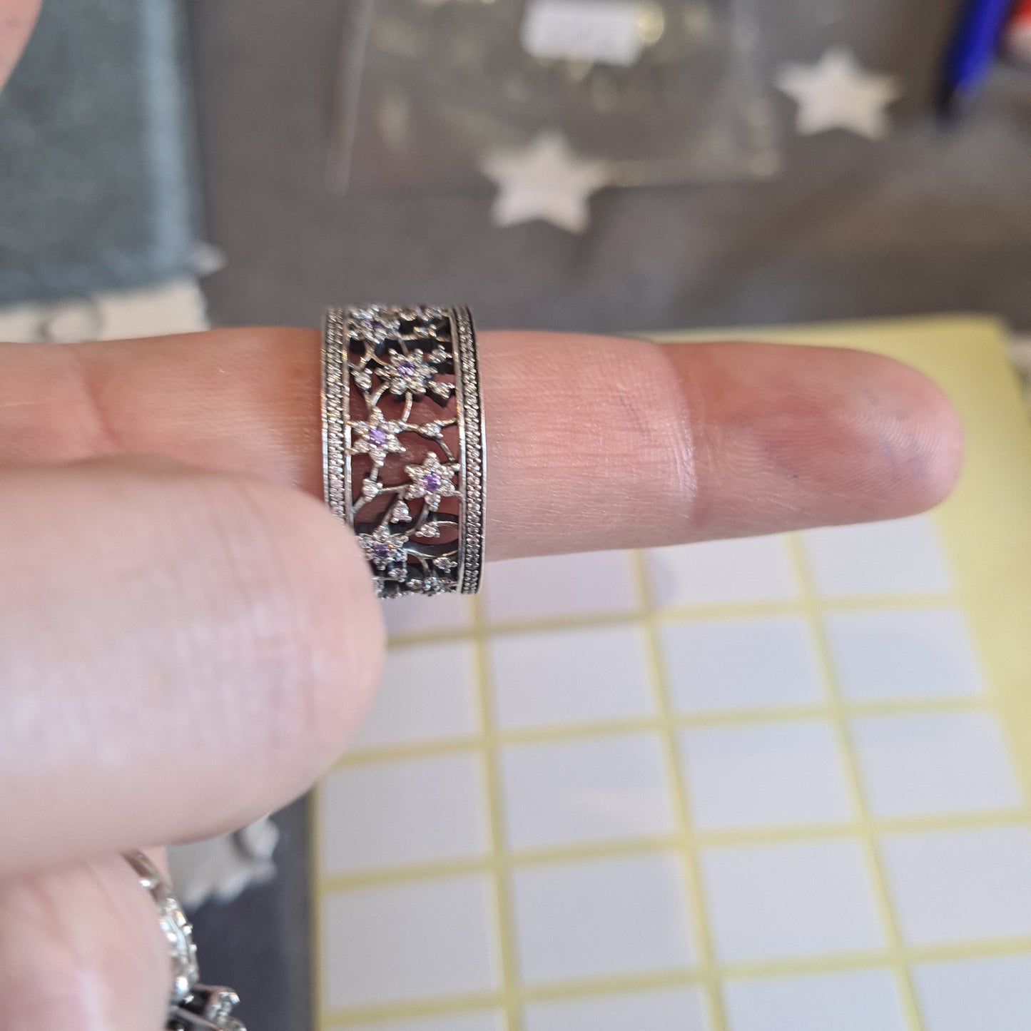 Genuine Pandora Purple Forget Me Knot BEAUTIFUL Ring Size 56 Sparkly