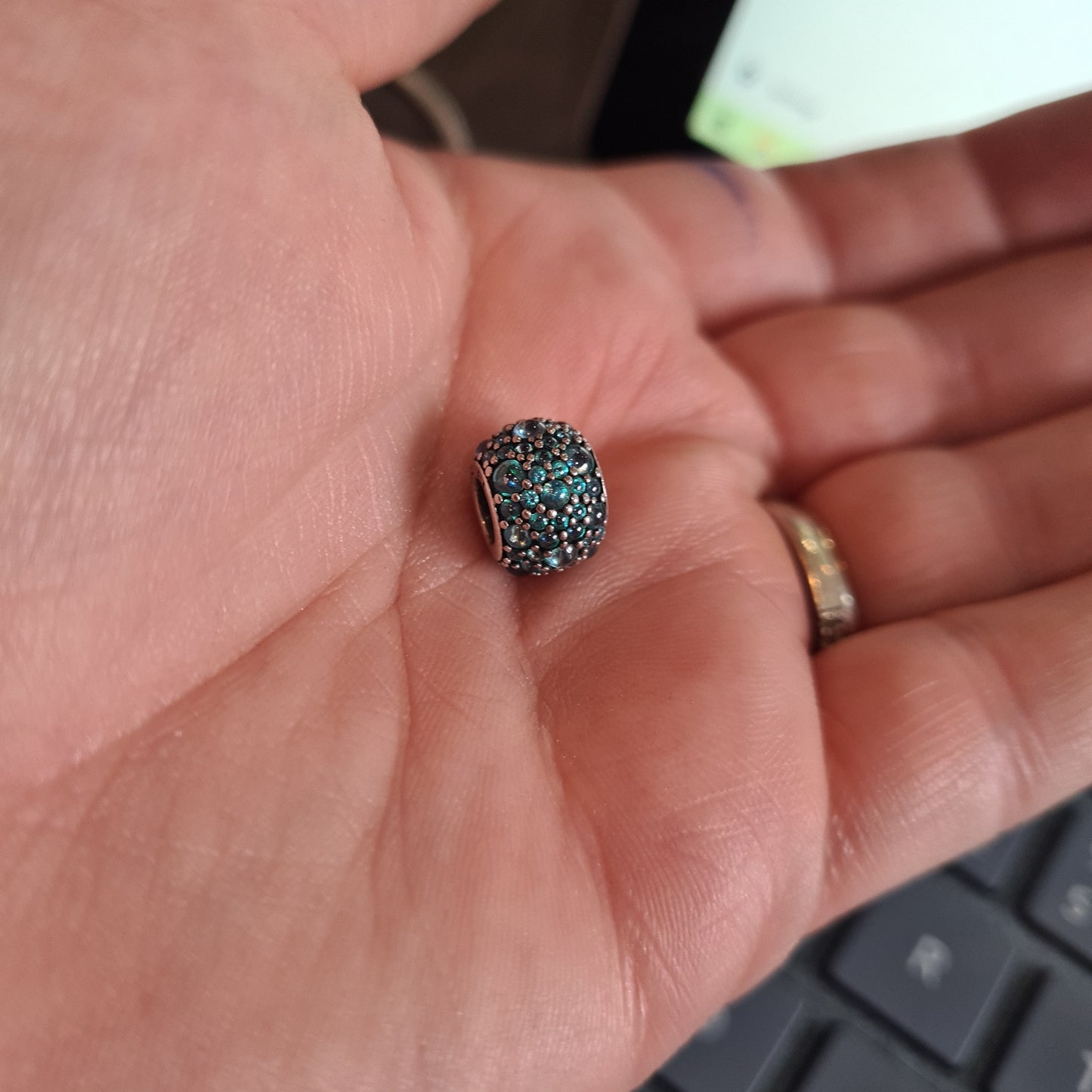 Genuine Pandora Teal Turquoise Sea Blue Pave Droplet Sparkle Charm
