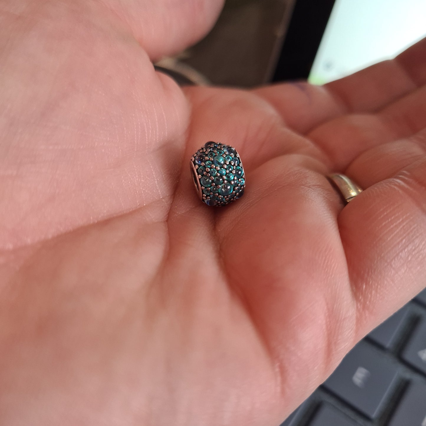 Genuine Pandora Teal Turquoise Sea Blue Pave Droplet Sparkle Charm