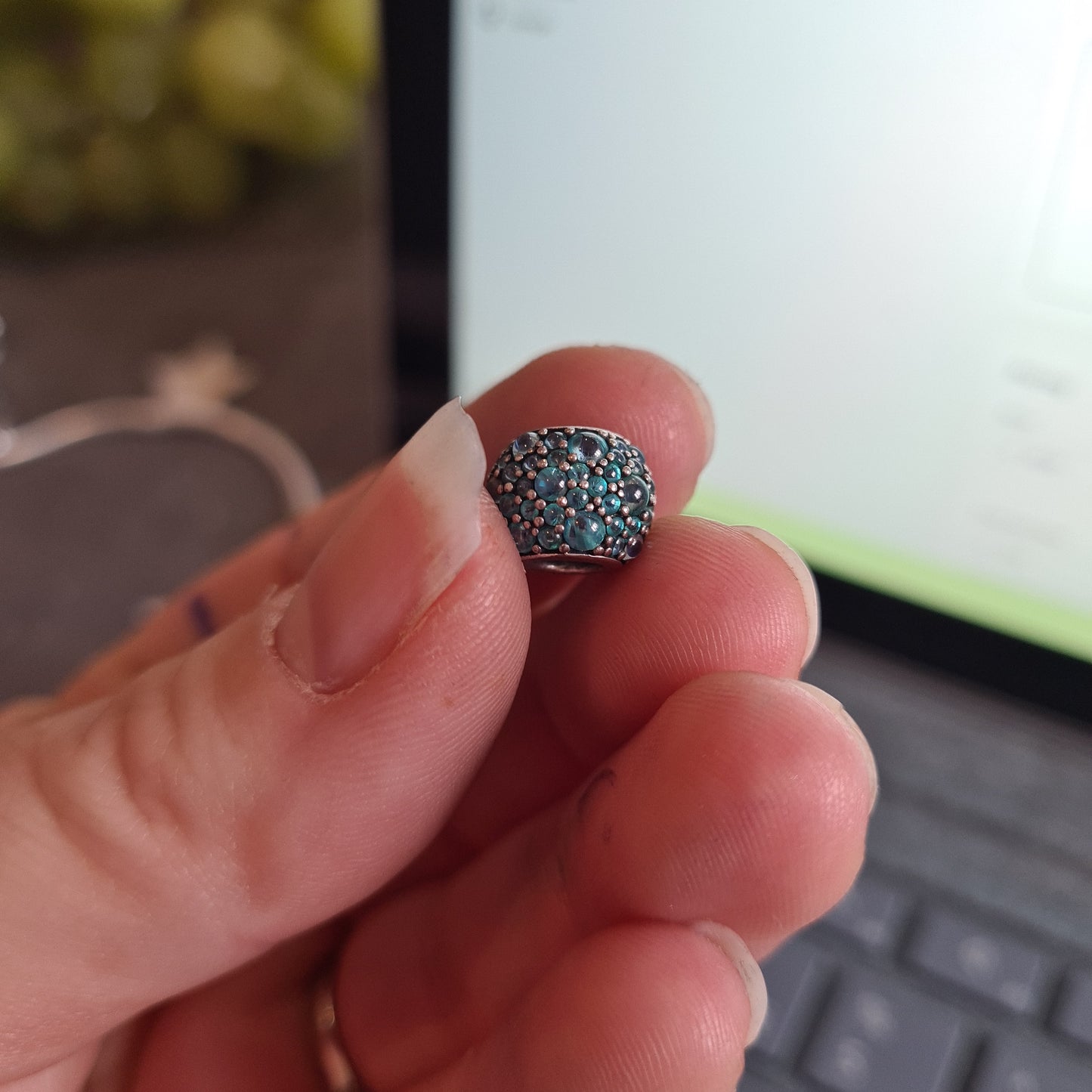 Genuine Pandora Teal Turquoise Sea Blue Pave Droplet Sparkle Charm