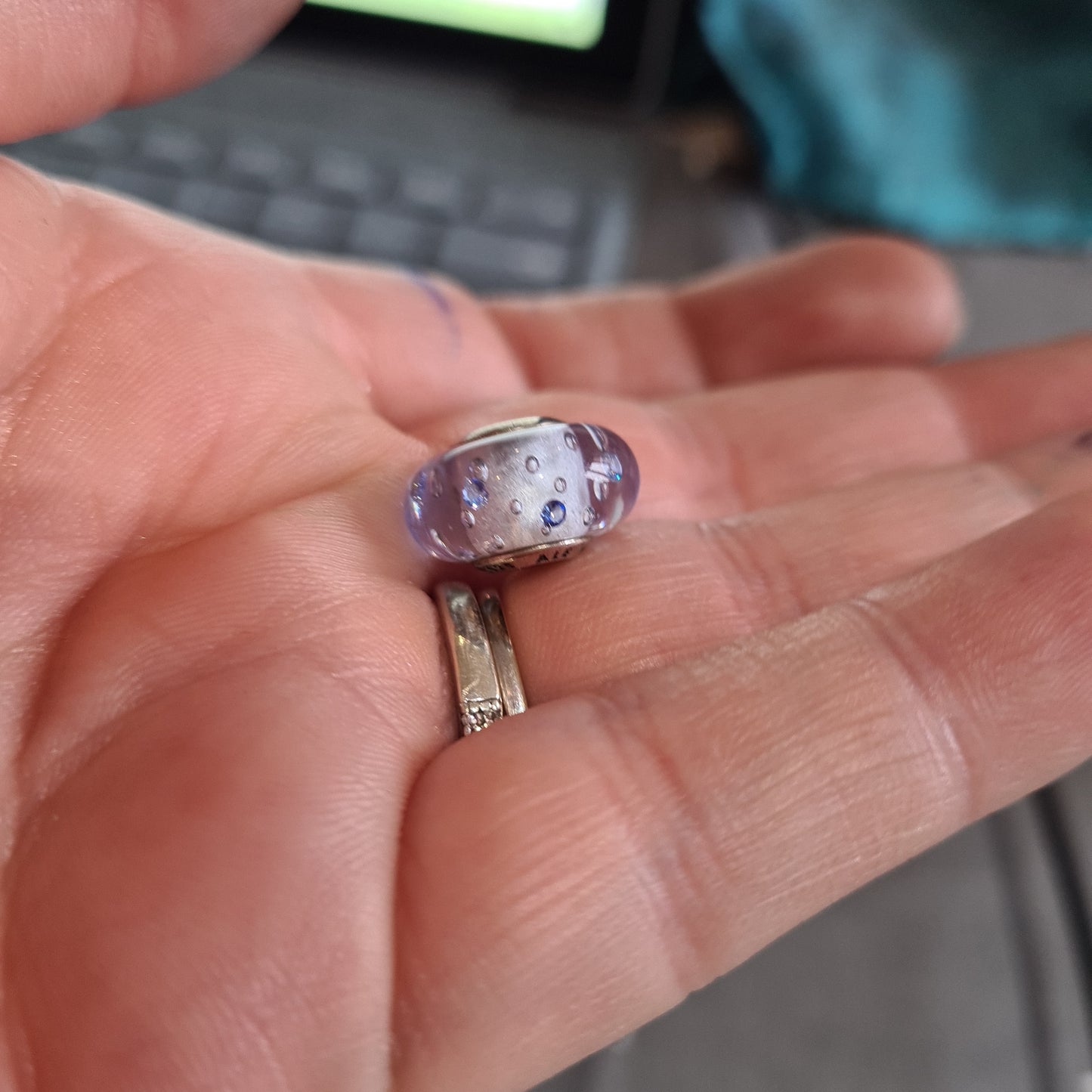 Genuine Pandora Baby Blue Navy Bubble Slight sparkle Murano Glass Charm