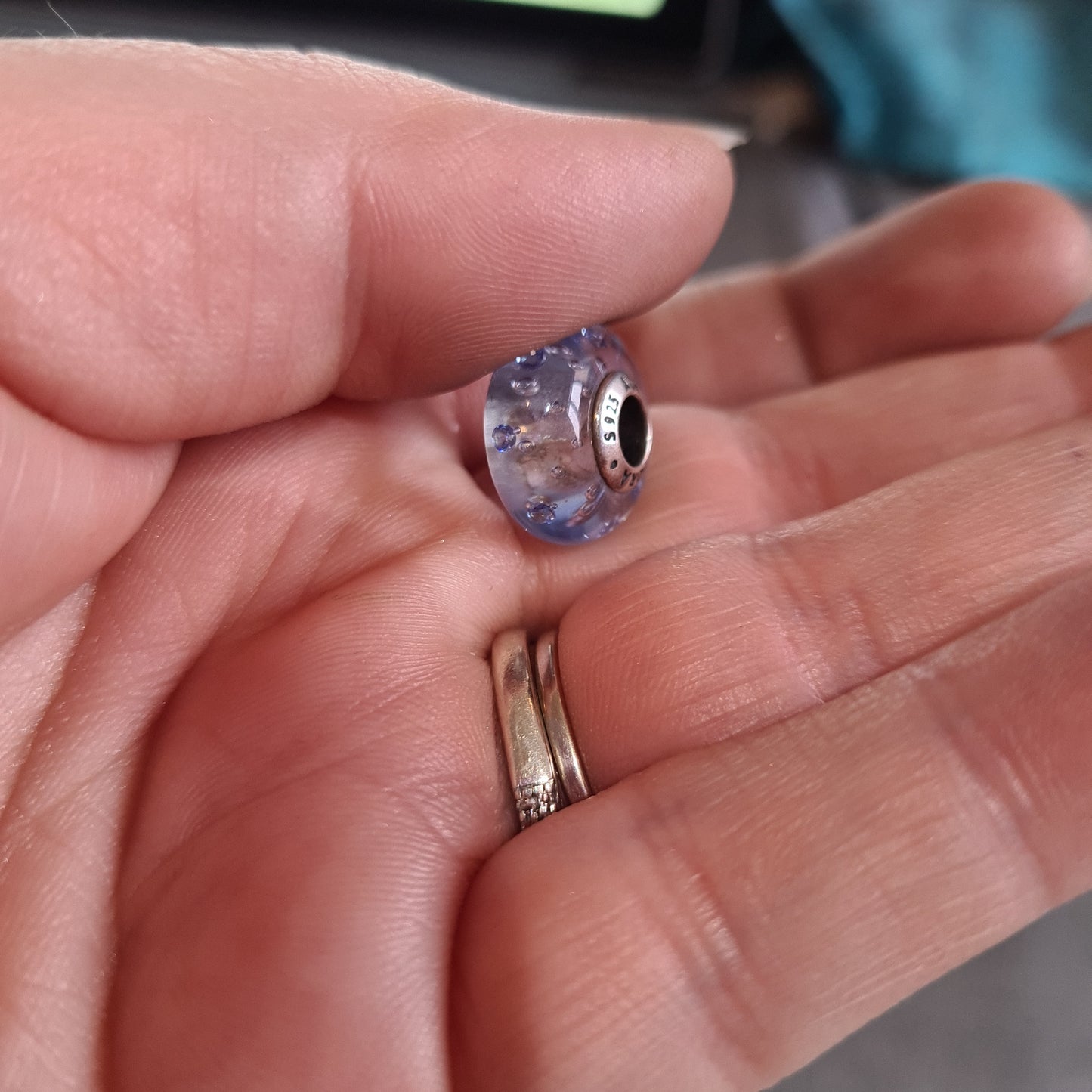 Genuine Pandora Baby Blue Navy Bubble Slight sparkle Murano Glass Charm