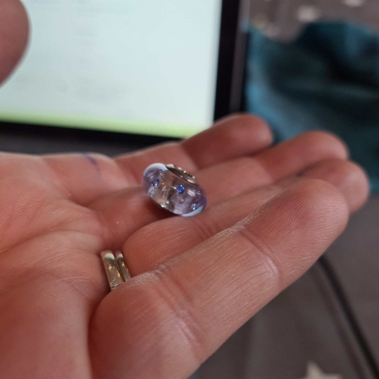 Genuine Pandora Baby Blue Navy Bubble Slight sparkle Murano Glass Charm