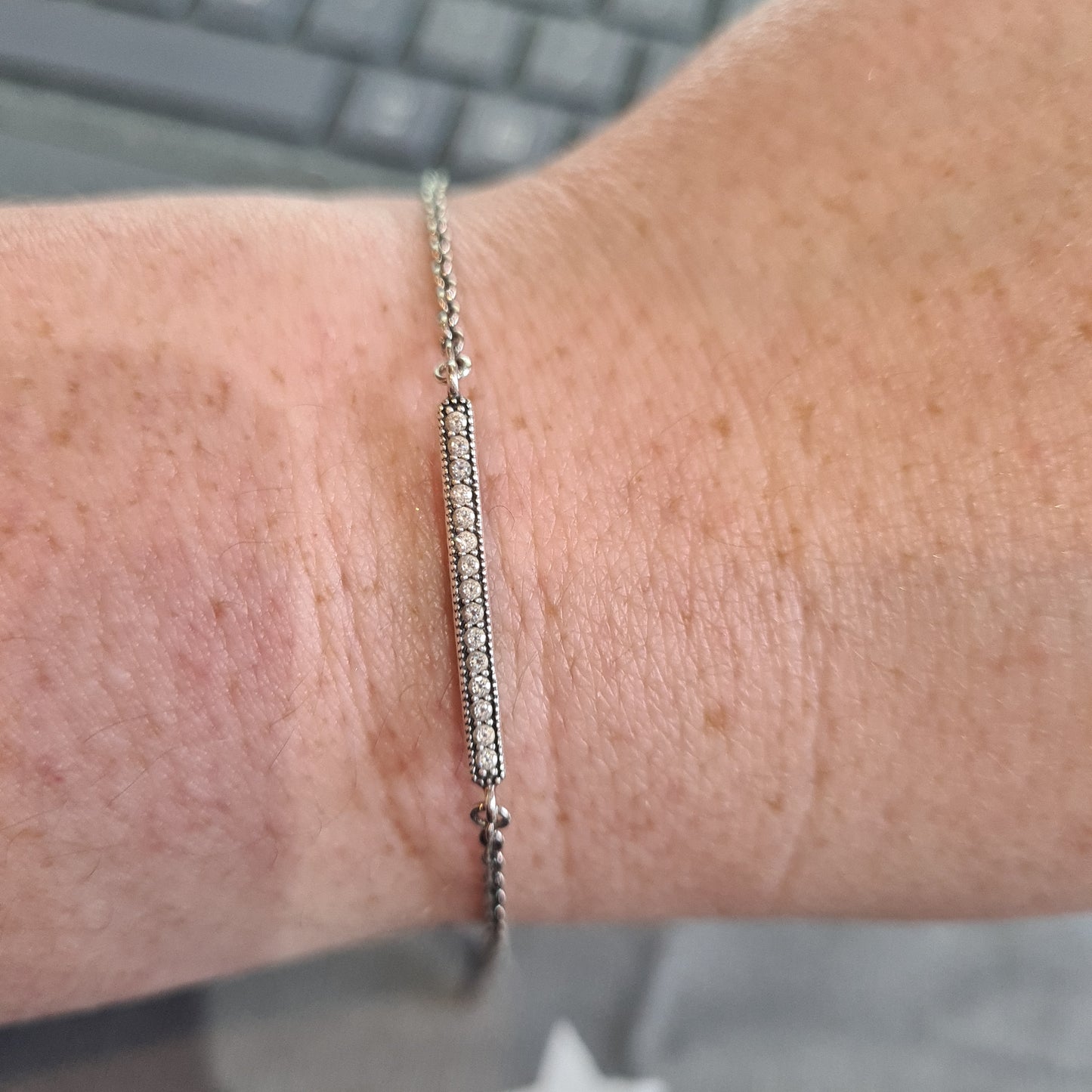 Genuine Pandora Pave Bar Dianty Adjustable Bracelet