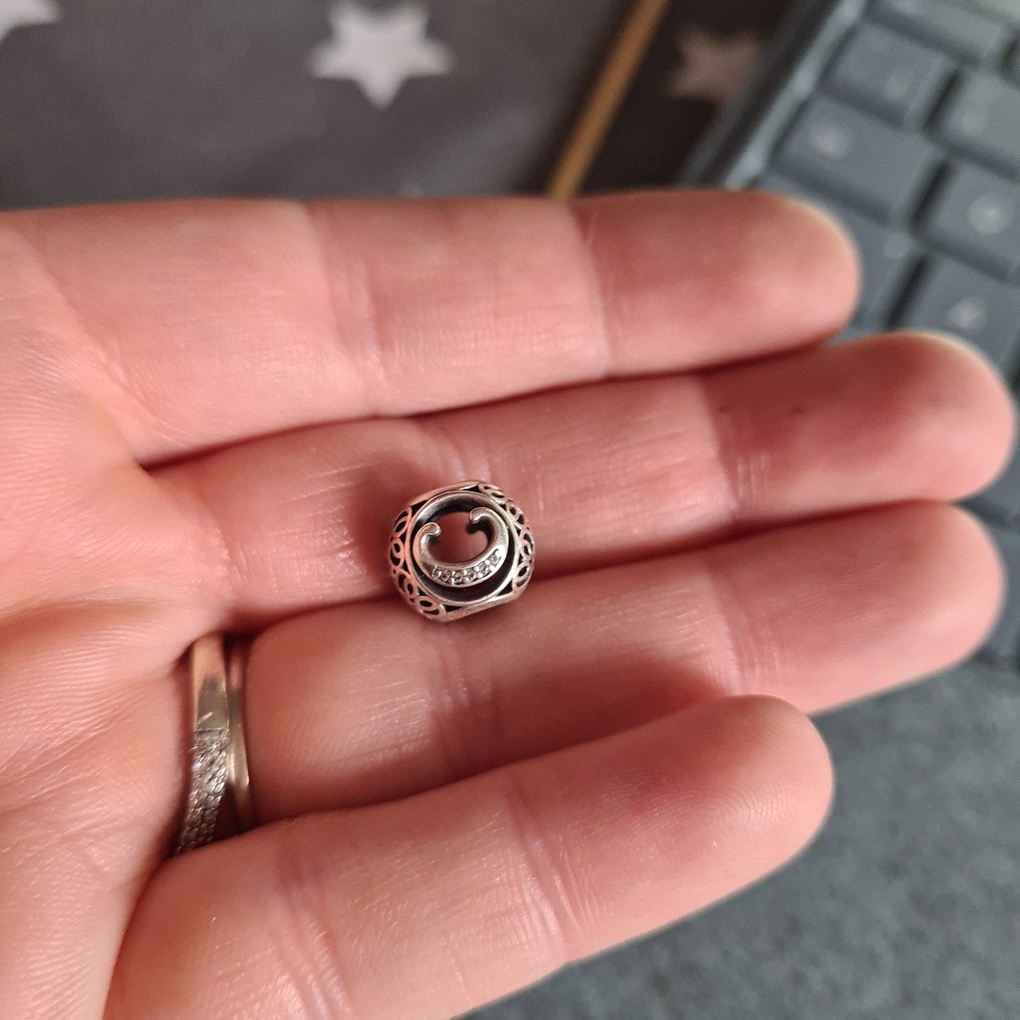 Genuine Pandora Vintage C Letter Pave Openwork Charm