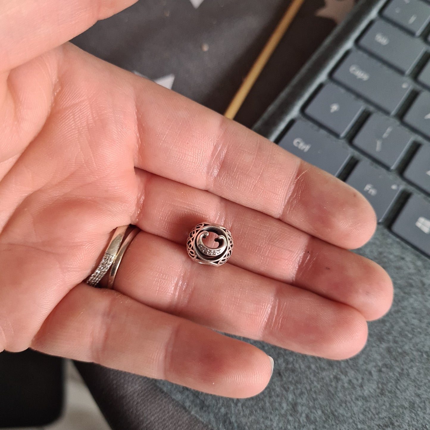 Genuine Pandora Vintage C Letter Pave Openwork Charm