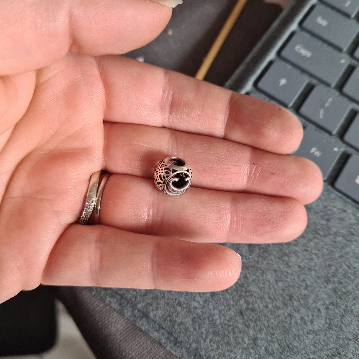 Genuine Pandora Vintage C Letter Pave Openwork Charm