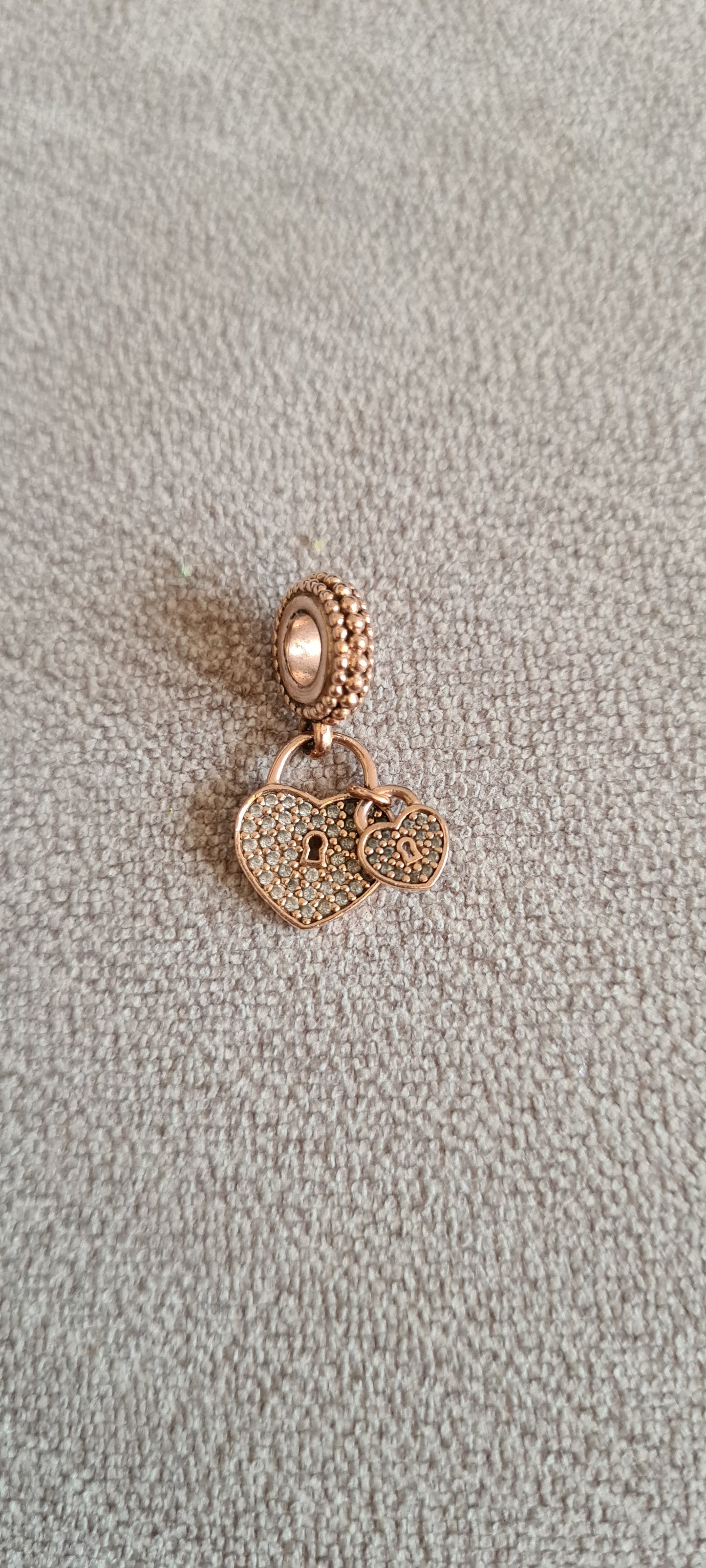 Genuine Pandora Rose Gold Double Pave Heart Dangle Charm Lock