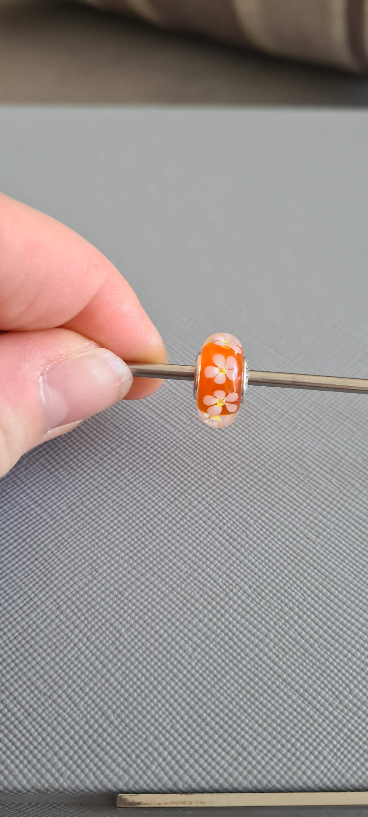 Genuine Pandora Orange Flower Murano