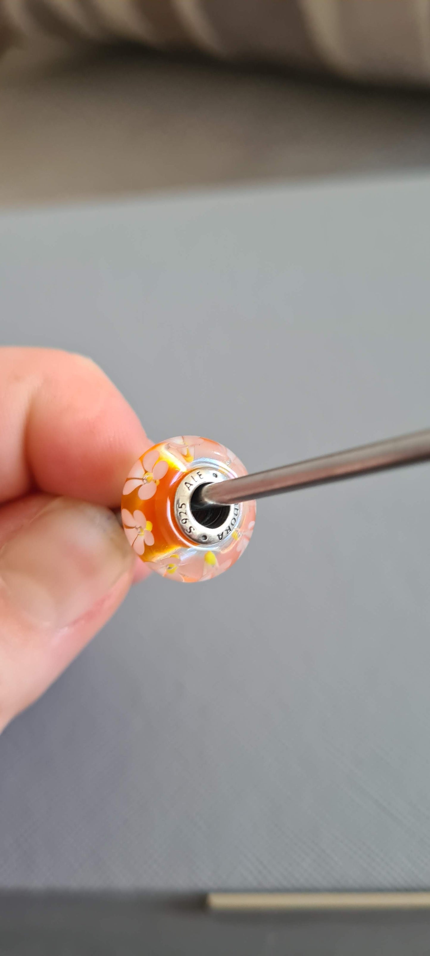 Genuine Pandora Orange Flower Murano