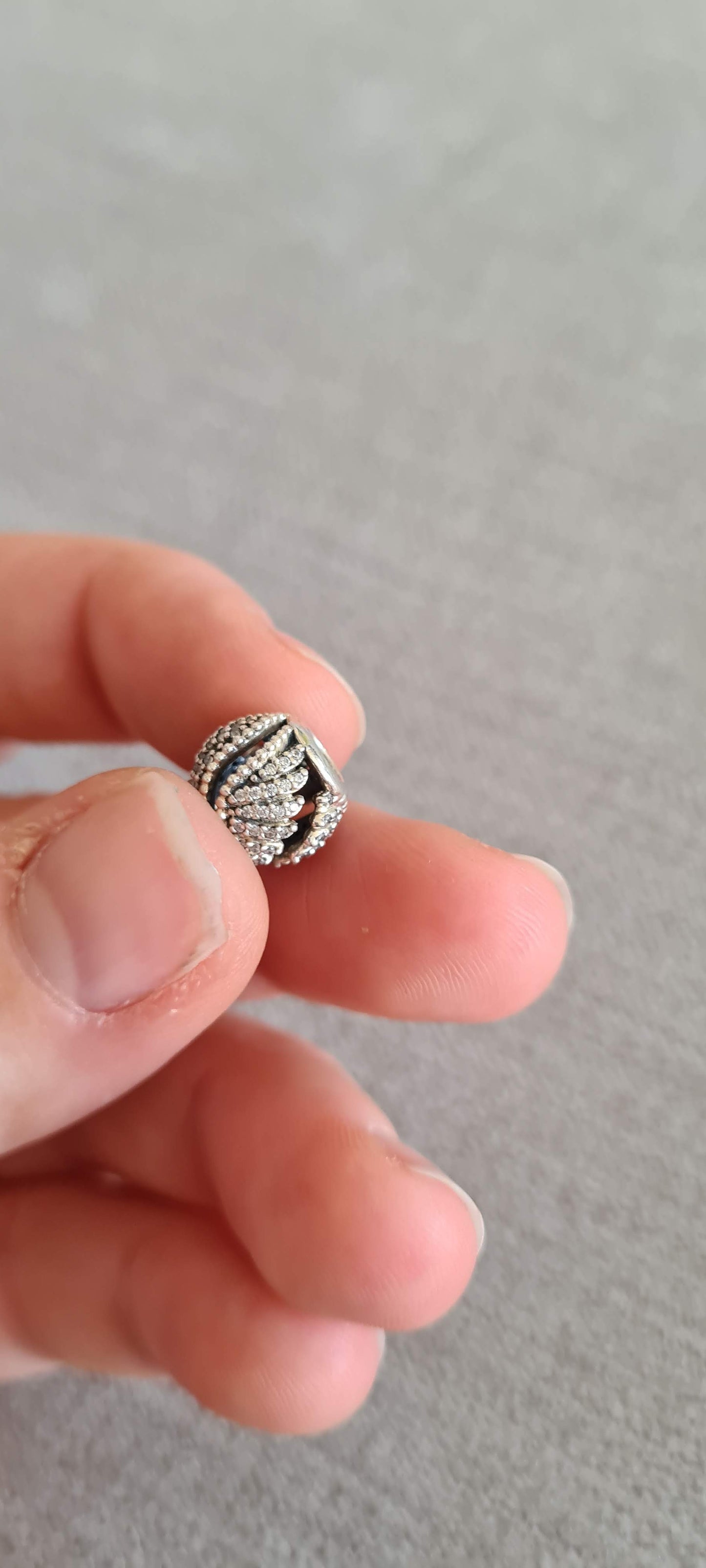 Genuine Pandora Feather Wing Angel Ball Pave Openwork Charm