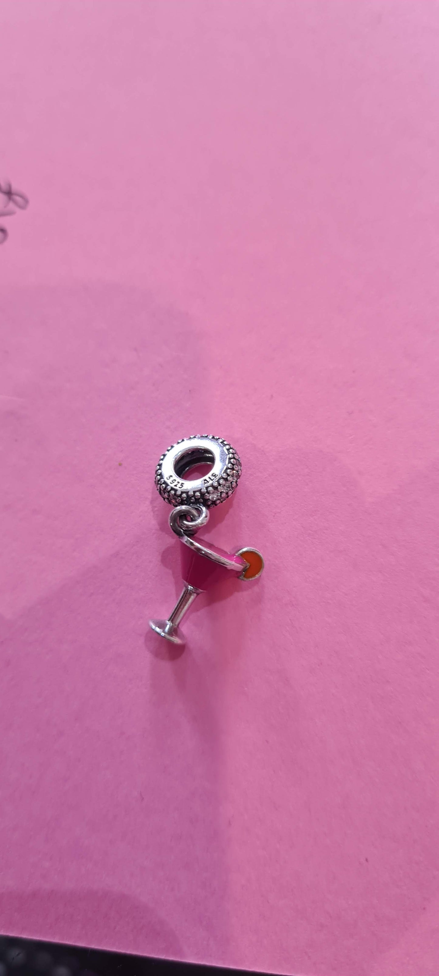 Genuine Pandora Fruity Cocktail Glass Enamel Pave Clasp Pink Charm