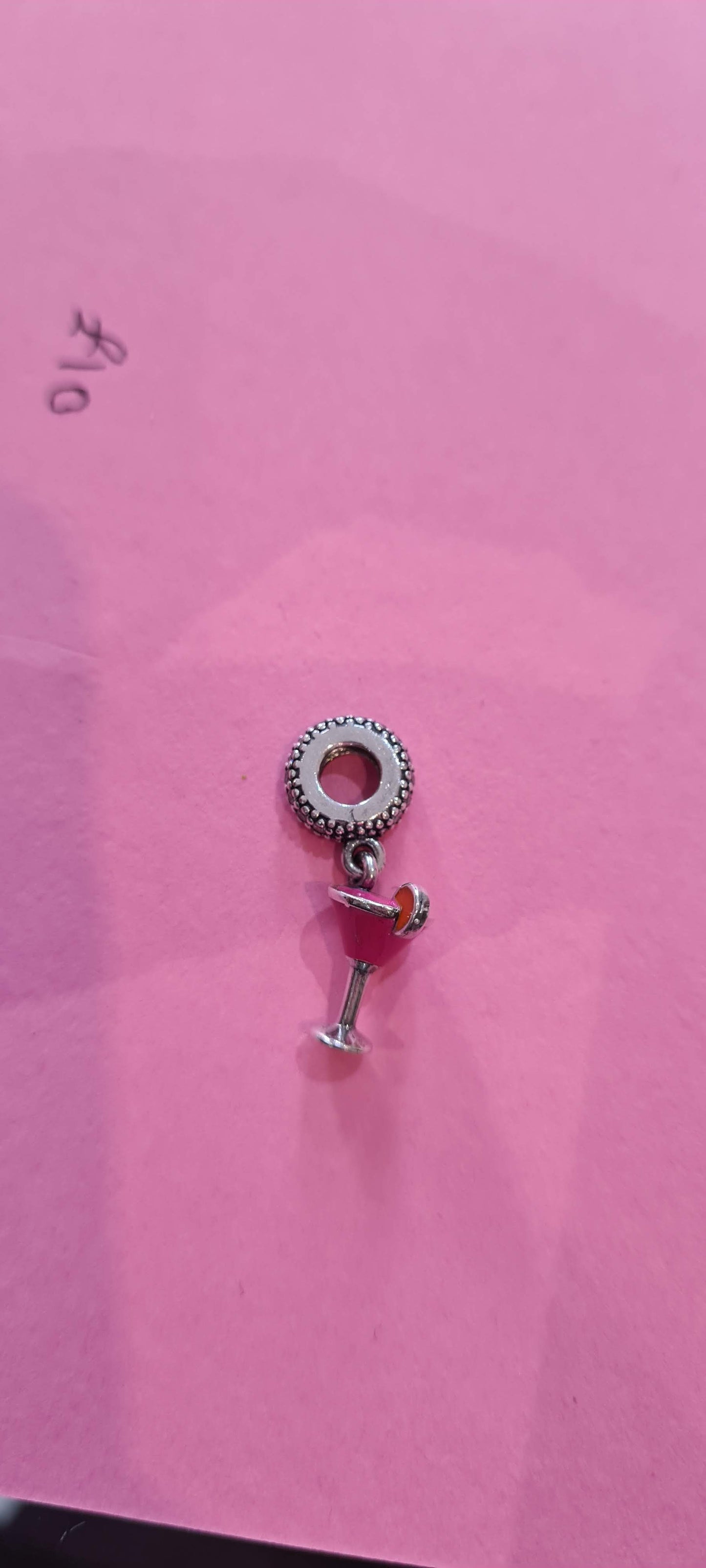 Genuine Pandora Fruity Cocktail Glass Enamel Pave Clasp Pink Charm