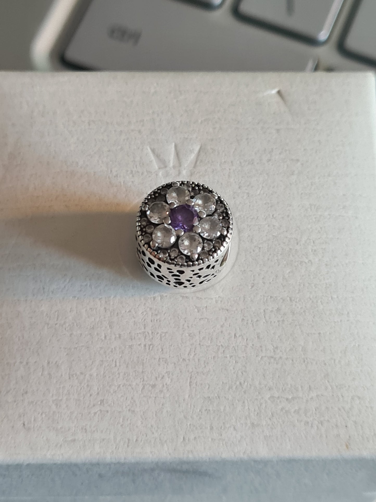 Genuine Pandora Forget Me Not Charm Purple Flower Pave