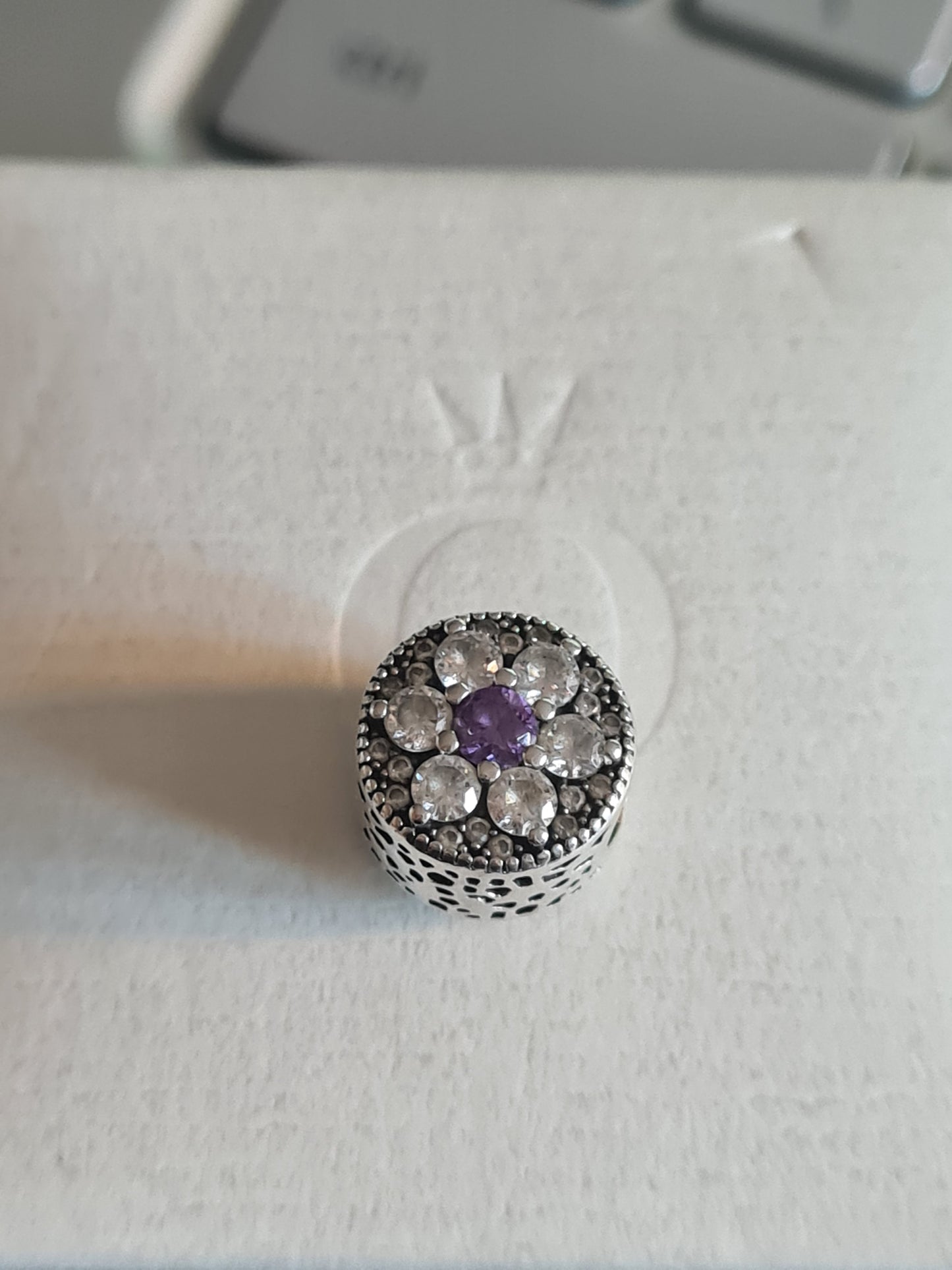 Genuine Pandora Forget Me Not Charm Purple Flower Pave