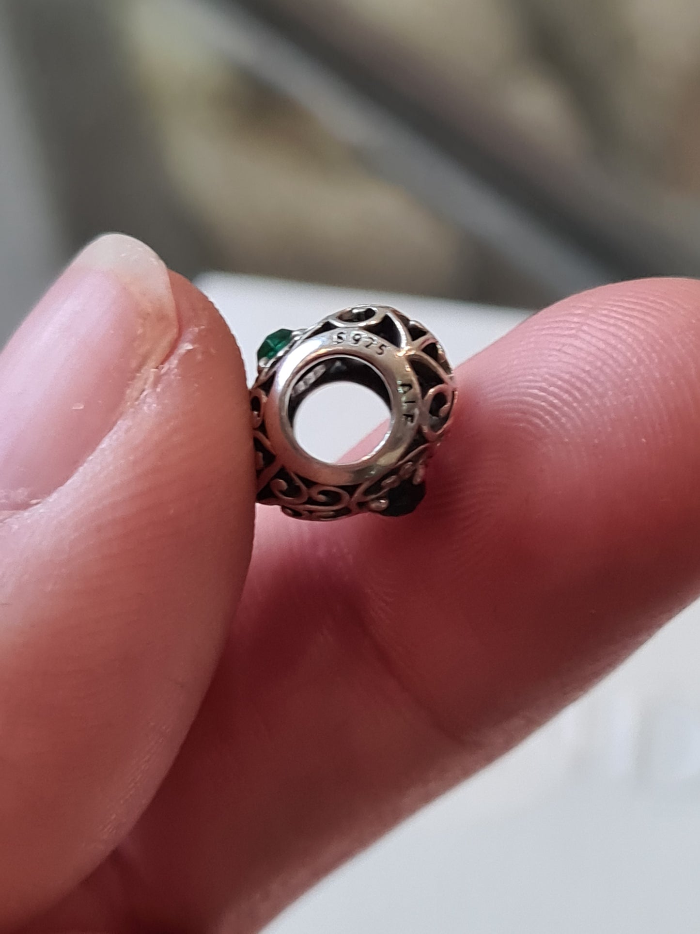 Genuine Pandora May  Green Birthstone Openwork Heart Charm