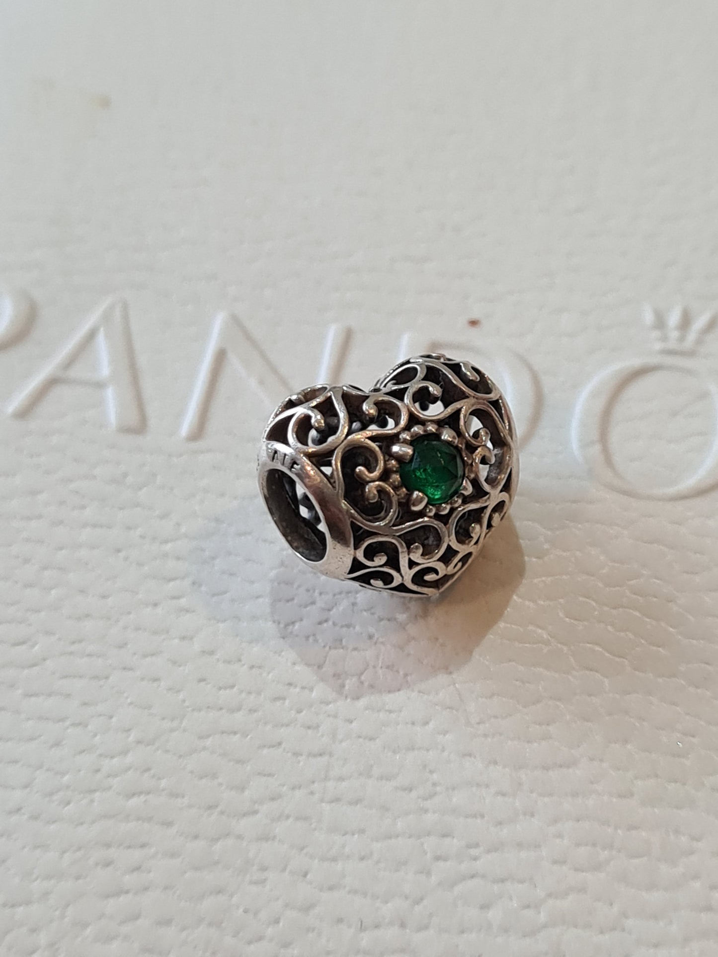 Genuine Pandora May  Green Birthstone Openwork Heart Charm