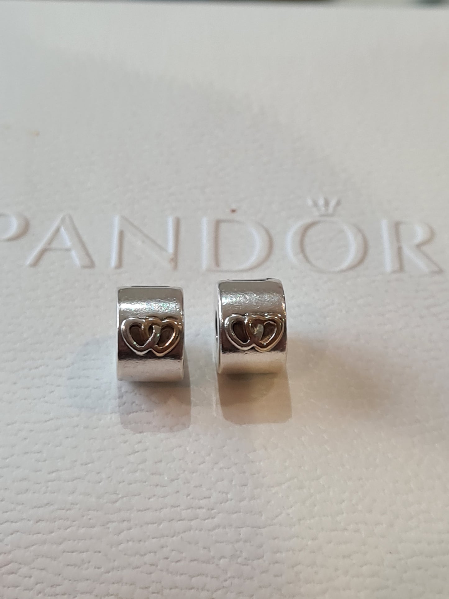 Genuine Pandora HTF Two Tone Heart Gold Clip x2