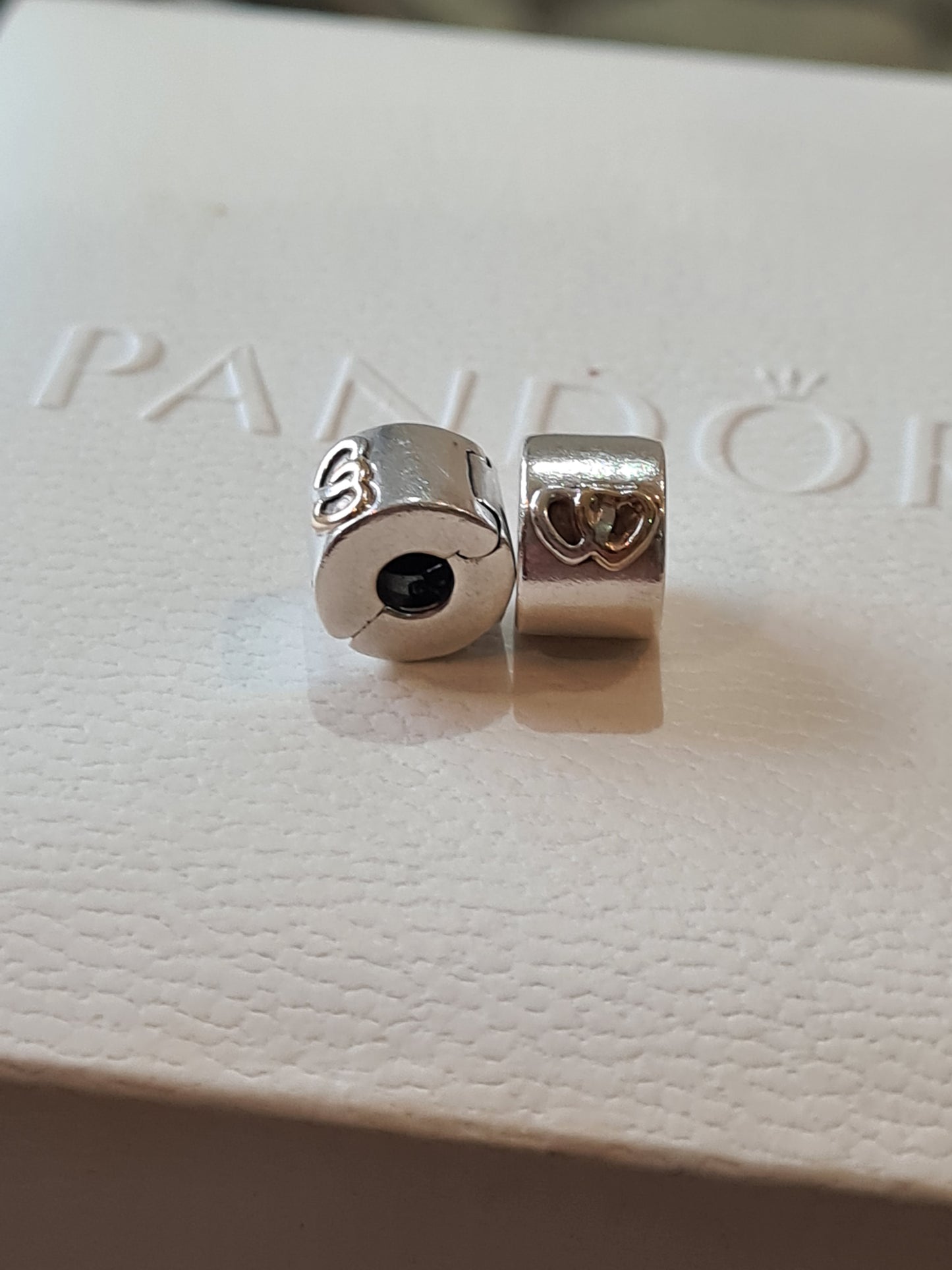 Genuine Pandora HTF Two Tone Heart Gold Clip x2